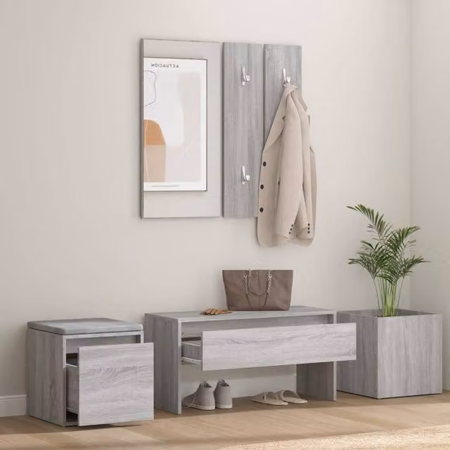 Berkfield Home Grey Hallway Furniture Set with Bench, Mirror and Panel – 1