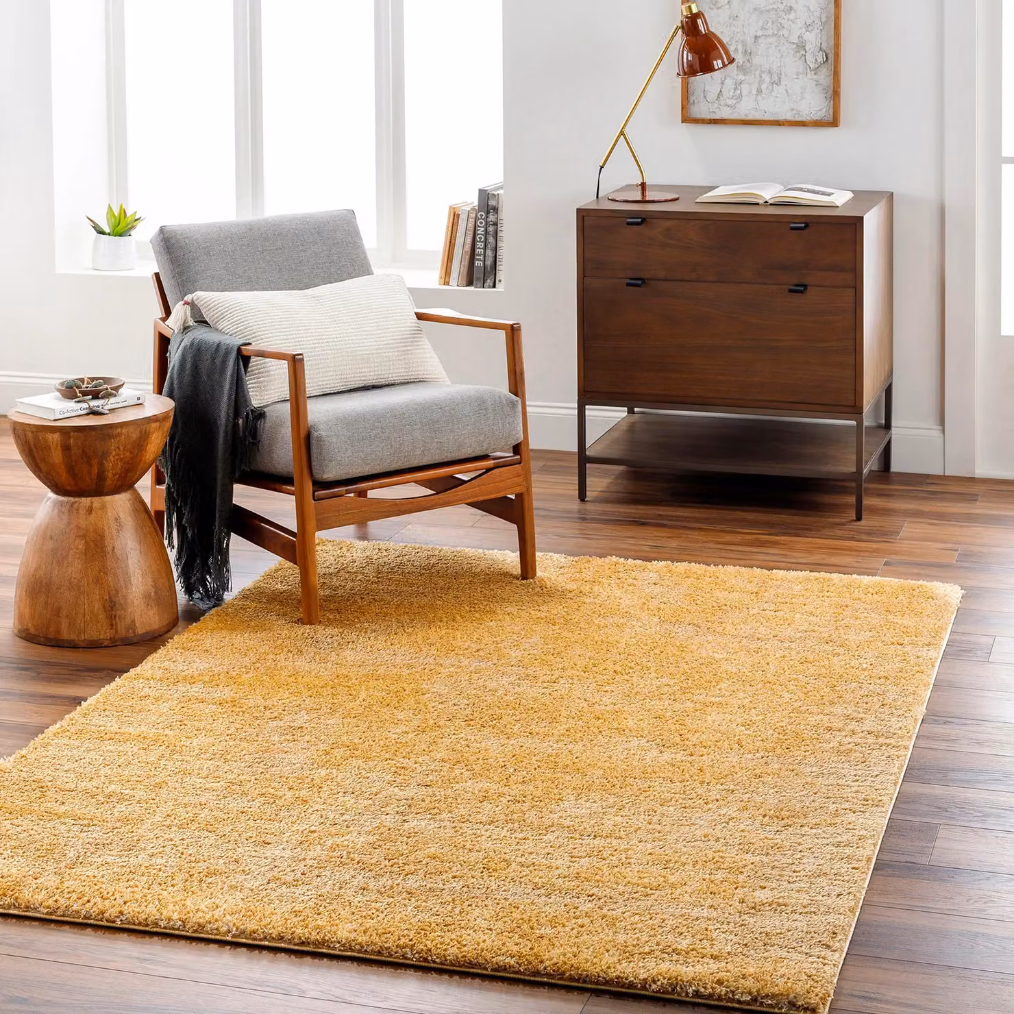 Livabliss Cloudy Shag Soft Plush Pile Living Room Rug in Yellow, W: 200 cm, D: 275 cm – 3