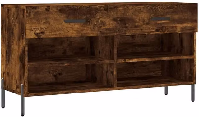 Berkfield Home Smoked Oak Shoe Bench in Brown, W/D/H: 102 x 35 x 55 cm