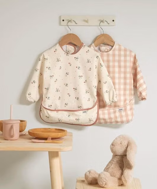 Mamas & Papas 2 Pack Long-Sleeved Baby Smock Bibs in Pink and Multicolour