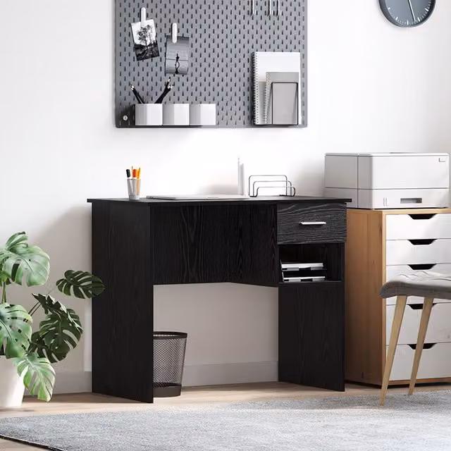 Berkfield Modern Black Oak Writing Desk with Storage, W/D/H: 90 x 49.5 x 75 cm – 1