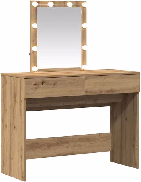 Berkfield Home Modern Hollywood LED Dressing Table with Mirror in Brown Artisan Oak – 1