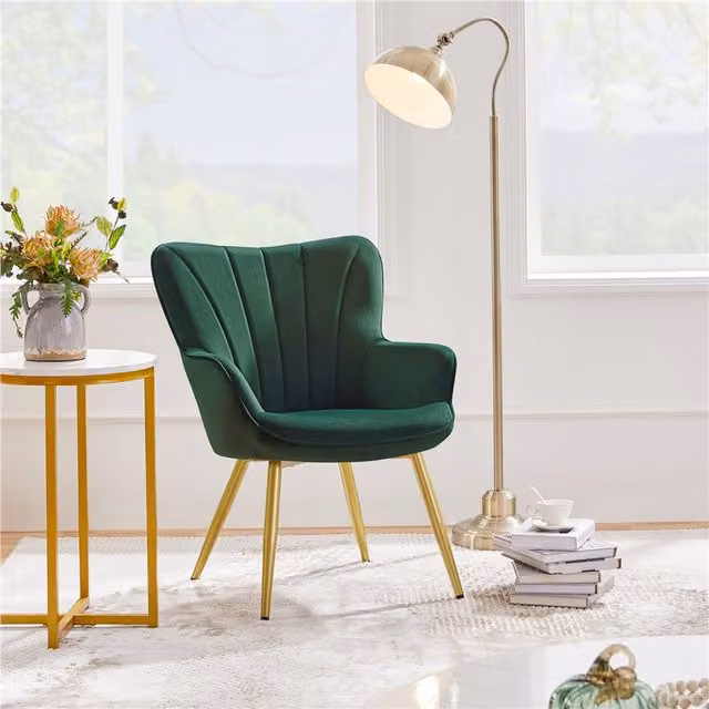 Yaheetech Mid-Century Green Velvet Tub Accent Chair with Armrests