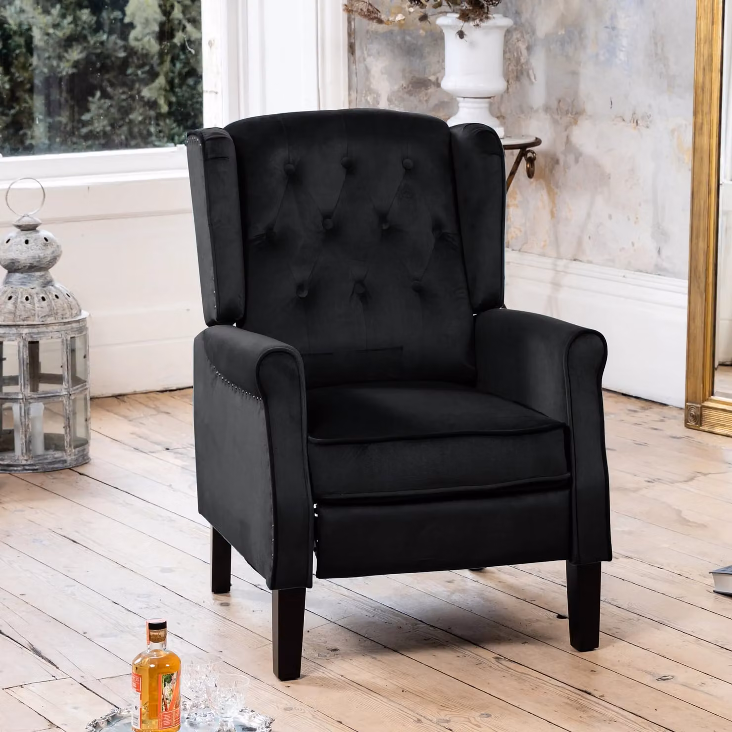Artemis Home Annapoli Black Velvet Recliner Armchair with Solid Wood Frame – 2