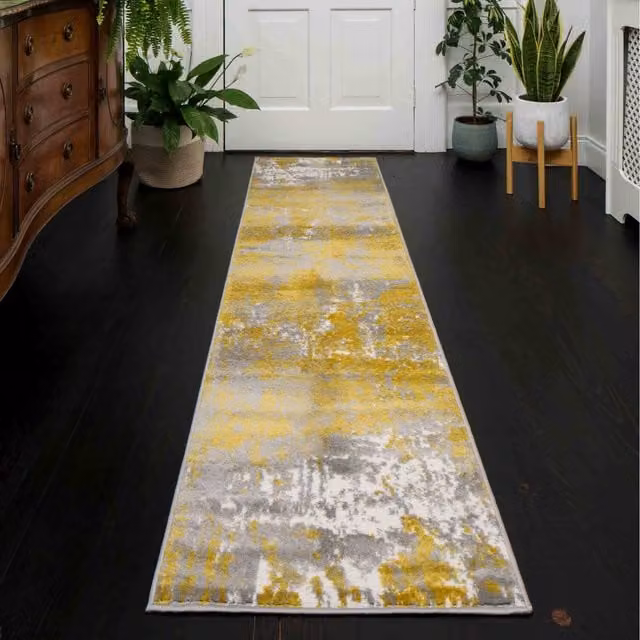 The Rug House Super Soft Distressed Abstract Area Rug in Yellow, W: 240 cm, D: 60 cm