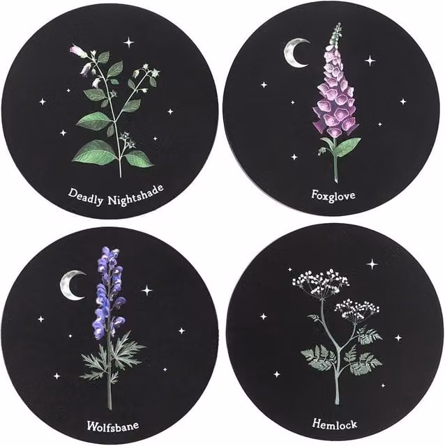 MidOcean Poisonous Plants Coaster Set in Black Wood