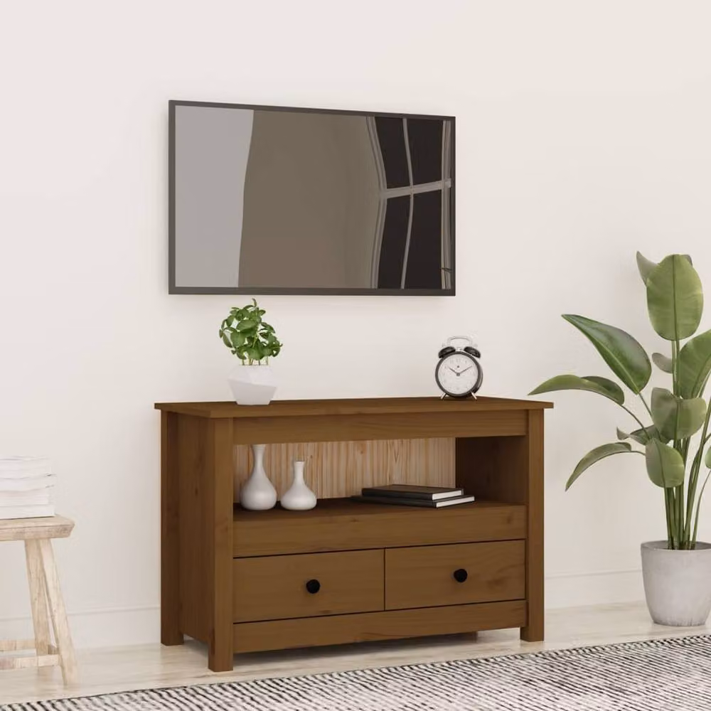 Berkfield Home Rustic Honey Brown Solid Wood Pine TV Cabinet W: 79 cm, D: 35 cm, H: 52 cm – 2