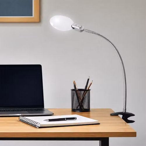 PURElite Clip-on LED Magnifying Task Lamp with Adjustable Neck and Bulb Included, available in Black, Silver or White – 3