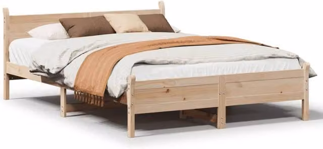 Berkfield Home Small Double Solid Wood Pine Bed Frame in Beige, W/D/H: 120 x 200 cm