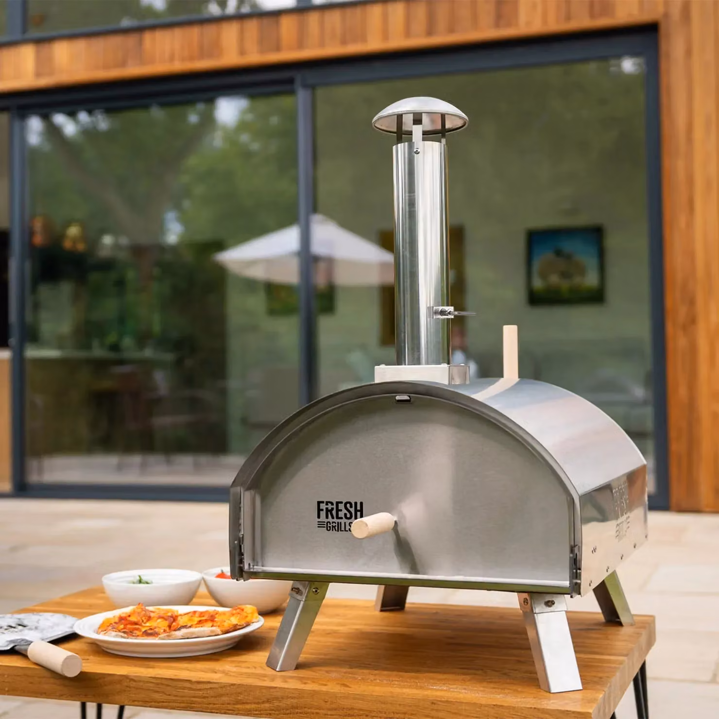 Monstershop Fresh Grills Extra Large Premium Outdoor Pizza Oven in Silver with Stainless Steel Construction and Built-in Thermometer – 2