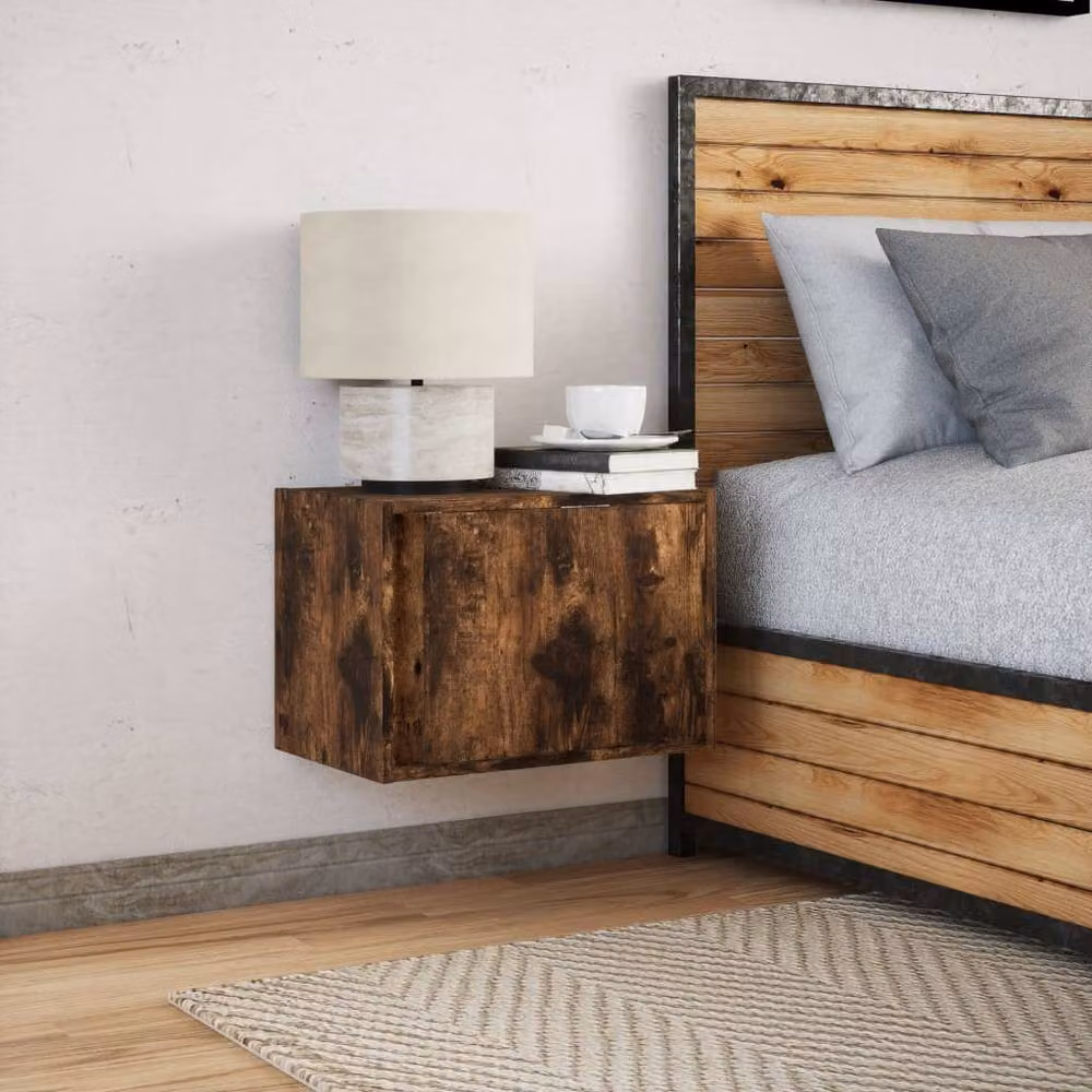 Berkfield Home Wall-mounted Bedside Cabinet with Integrated LED Lights in Smoked Oak Brown – 4