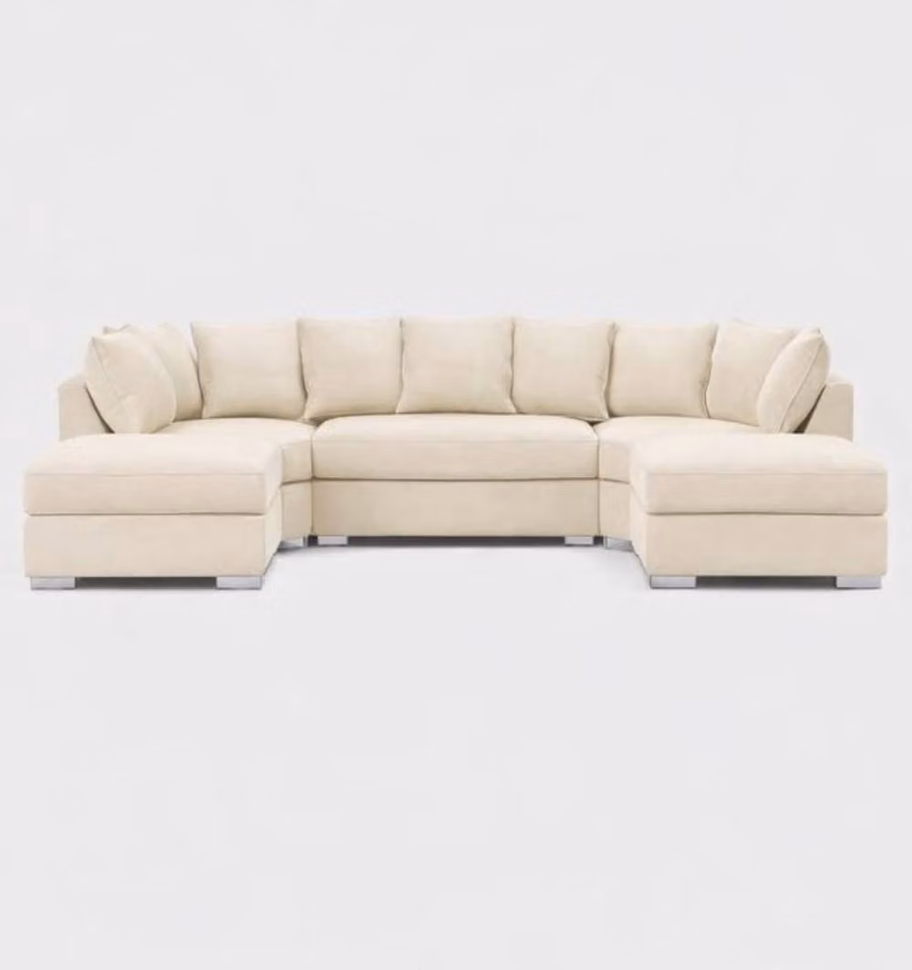 Home & Love Venice Bishop U Shape Cinema Scatterback Corner Sofa in Pearl Cream with Matching Ottoman and Scatter Cushions – 2