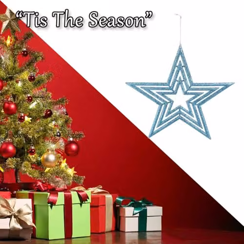 VFM e-Store Ice Blue Glitter Star Burst Hanging Christmas Tree Ornament, 40 cm – 6