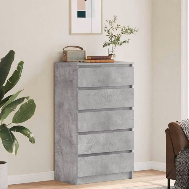 Berkfield Home Elegant Drawer Cabinet in Concrete Grey, W: 60 cm, D: 36 cm, H: 103 cm – 1
