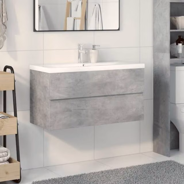 Berkfield Home 2 Piece Modern Wall Mounted Bathroom Vanity Unit Set in Grey and White, W/D/H: 90.0 x 38.5 x 45.0 cm