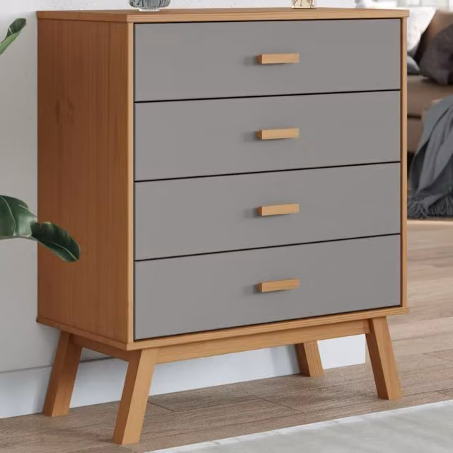 Berkfield Home OLDEN Freestanding Drawer Cabinet in Grey and Brown Solid Pine Wood
