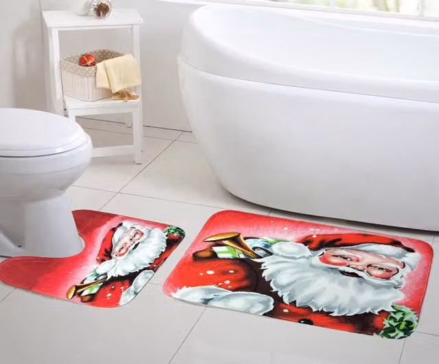 Velosso Christmas Memory Foam Bath and Pedestal Mat Set, Multicolour, 2 Piece – 1