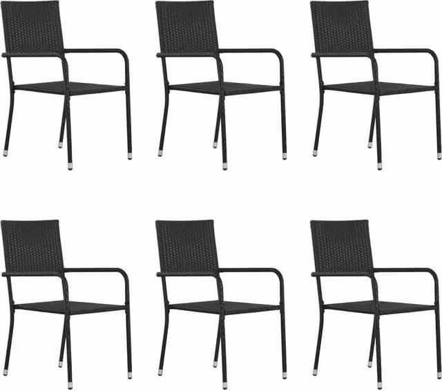Berkfield Home Set of 6 Stackable Black Poly Rattan Garden Dining Chairs with Armrests – 1