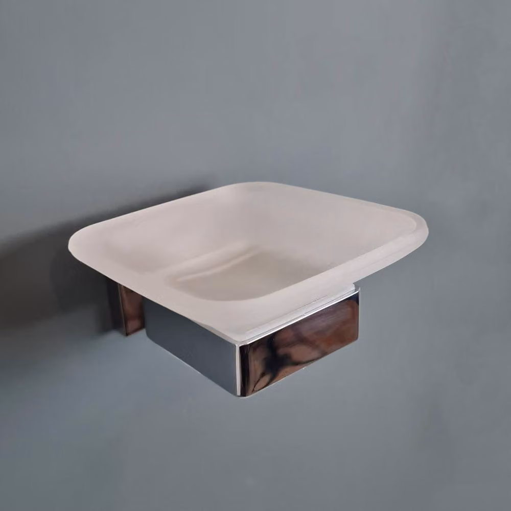 The Bath Plus Wall Mounted Glass Soap Dish and Holder in Silver – 2