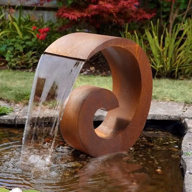 Primrose Sentosa Corten Steel Cascade Water Feature in Rustic Brown