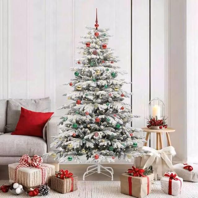 Berkfield Home Artificial Hinged Christmas Tree in White, Height: 180 cm