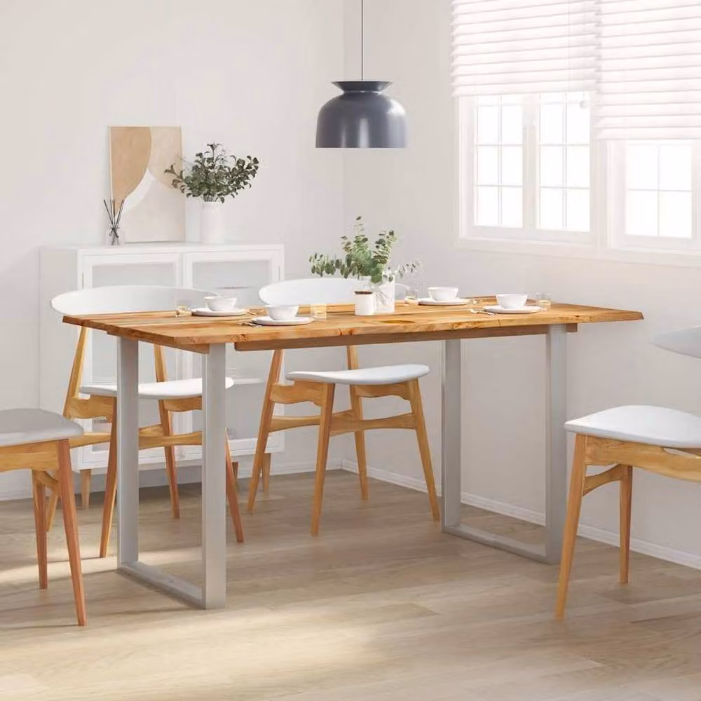 Berkfield Home Rectangular Solid Acacia Wood Dining Table in Brown, W/D/H: 154 x 80 x 76 cm – 2
