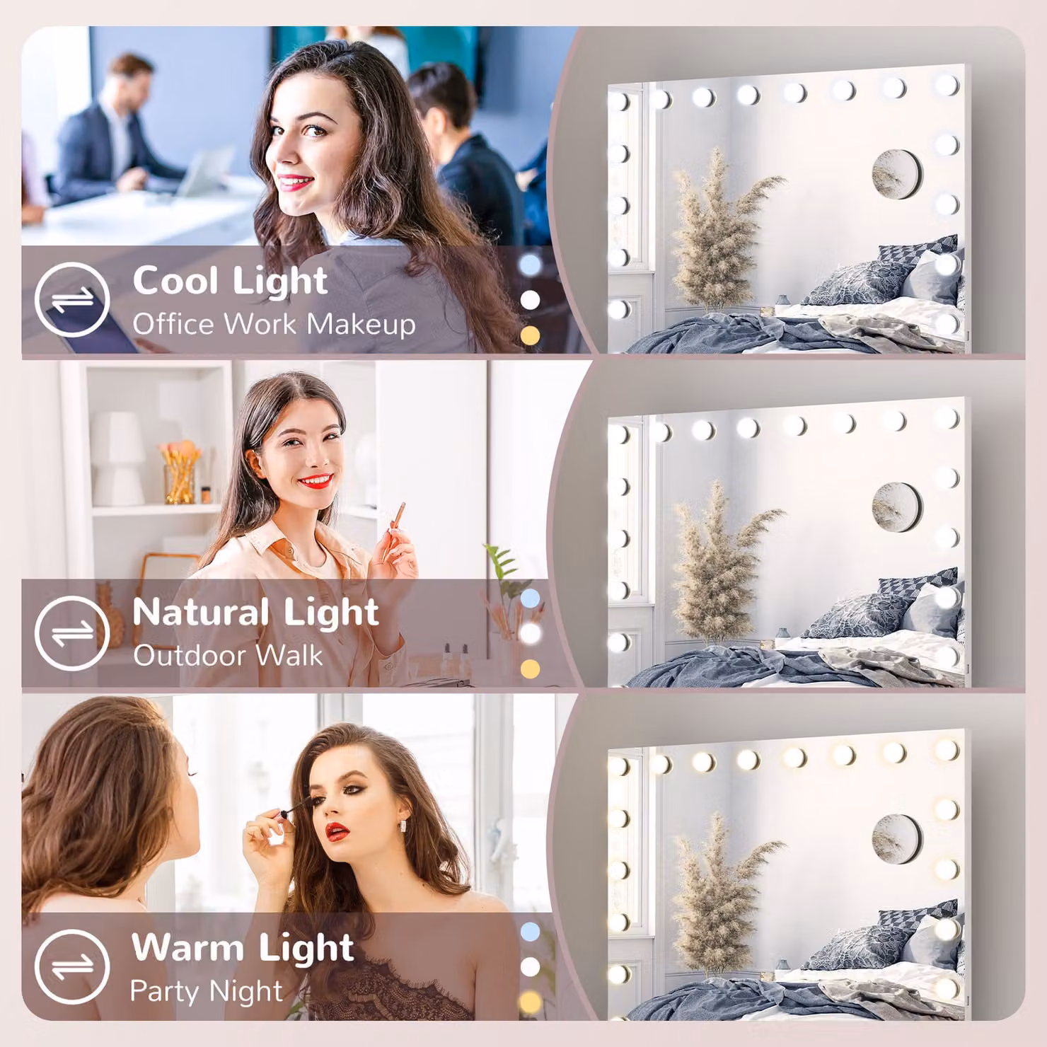HOMCOM Hollywood Vanity Mirror with 18 LED Bulbs, 3 Colour Modes, 10X Magnification and USB Charging Port, White, W: 80 cm, H: 62 cm – 4