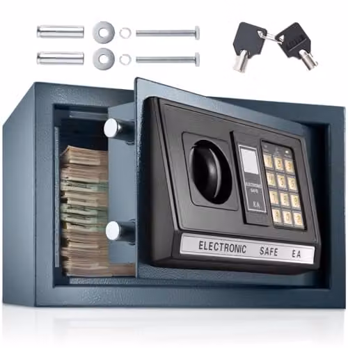 tectake High Security Electronic Digital Safe with Combination Lock, LED Display and Emergency Keys, Black, W: 20 cm, D: 31 cm, H: 22 cm – 1