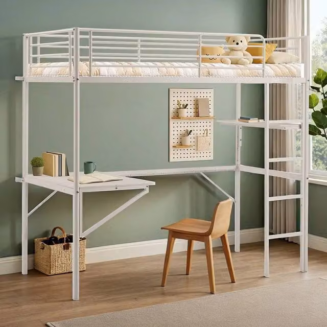 KORVIXA Single High Sleeper Bunk Bed for Children in White Metal