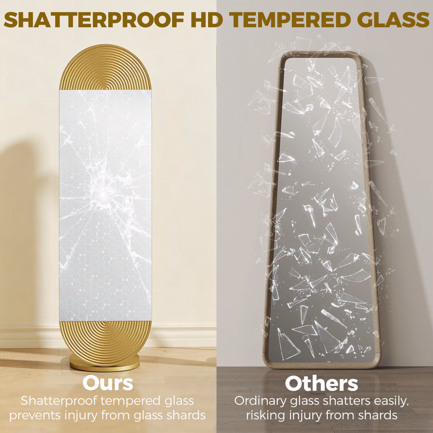HOMCOM Wavy Full Length Free Standing Mirror with Metal Frame and Solid Base, Gold Tone, W: 50 cm, H: 161.5 cm – 2