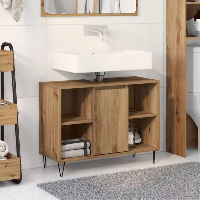Berkfield Home Artisan Oak Bathroom Vanity Unit in Brown