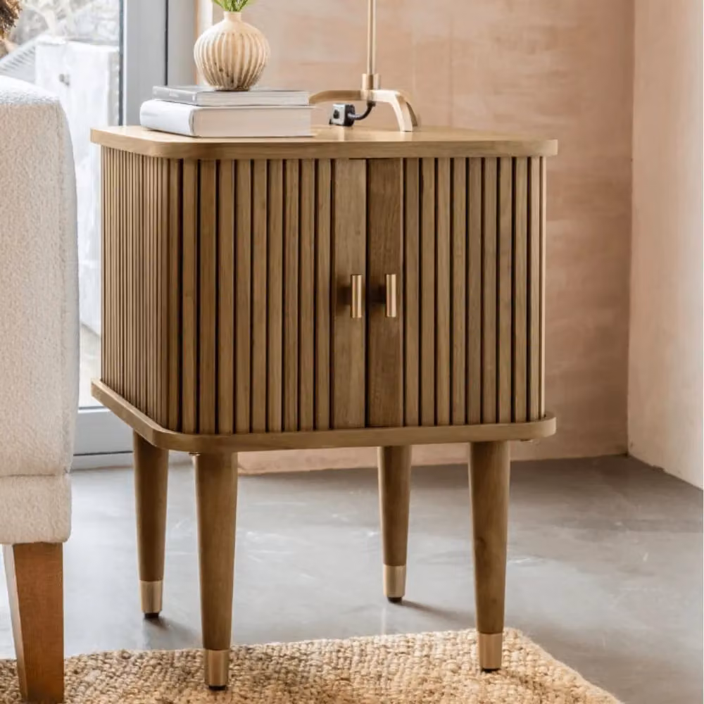Atkin and Thyme Byron Side Table in Muted Oak and Brown Marble