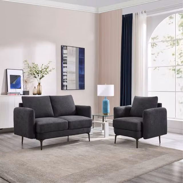 More4Homes Sofia Scandinavian Style Fabric 2 Seater Sofa Set in Charcoal