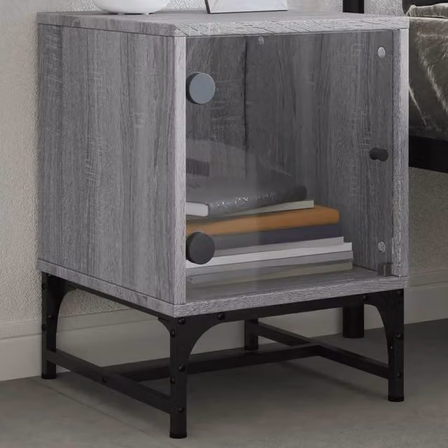 Berkfield Home Elegant Bedside Cabinets with Glass Doors, 2 Pack, Grey Sonoma, W/D/H: 35 x 37 x 30 cm