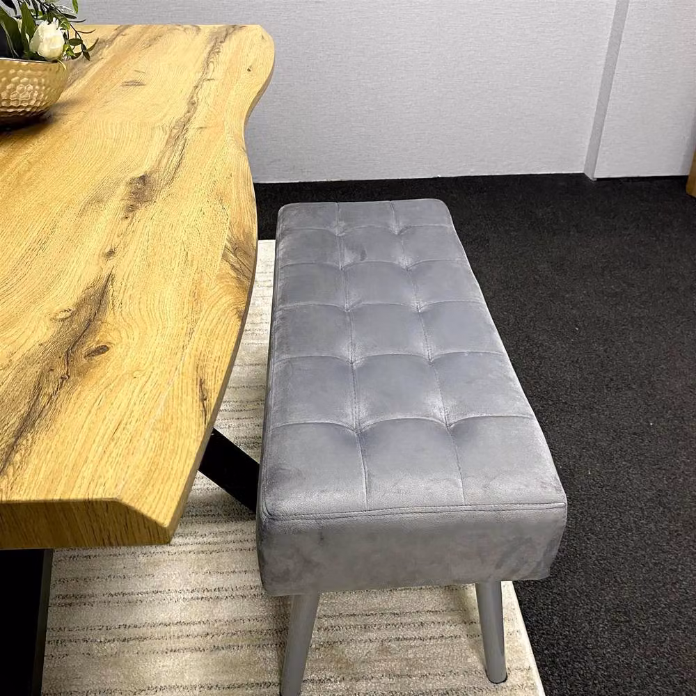 KOSY KOALA Modern Rectangular Dining Set with 2 Grey Velvet Chairs and Wooden Benches – 4