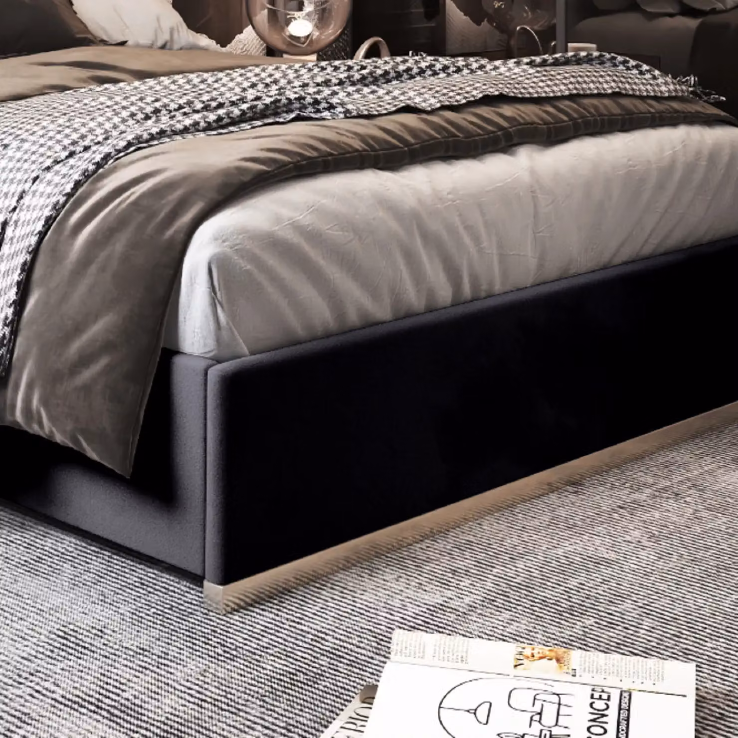 Casani Bentley Upholstered Velvet Metal Bed Frame in Black, W/D/H: 120 x 200 x 137 cm – 3