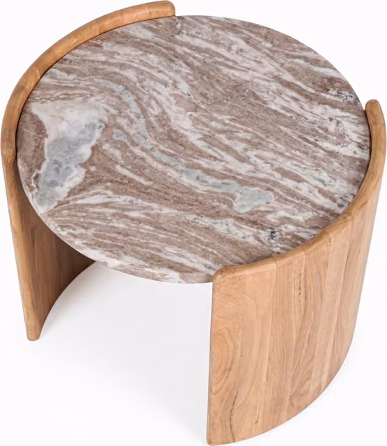Elm Home And Garden Modern Mango Wood and Marble Side Table in Brown, W/D/H: 46.0 x 38.0 x 42.0 cm