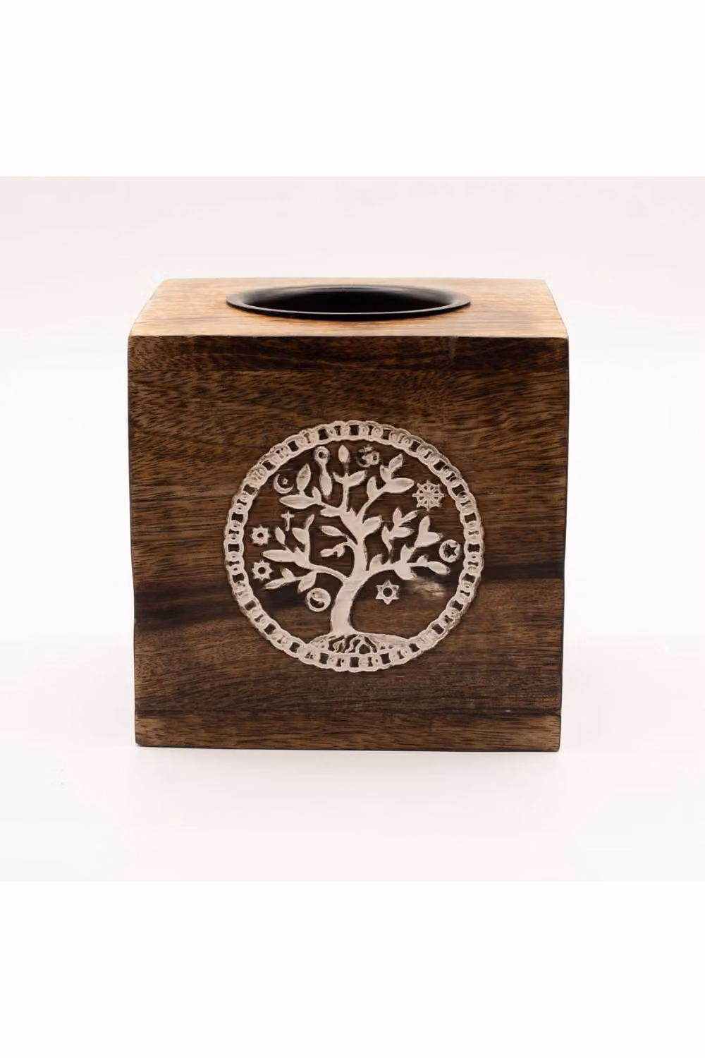 KDMD Large Tree of Life Mango Wood and Metal Oil Burner with Tealight Holder in Brown and Black – 3