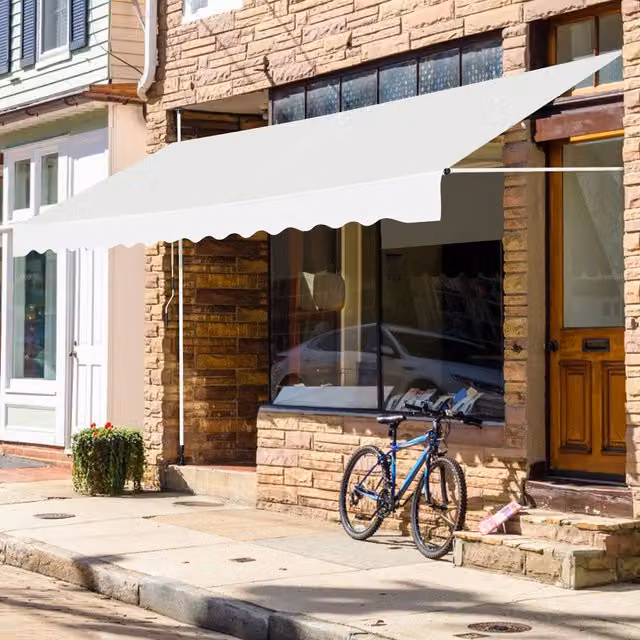 COSTWAY Telescopic Awning Sun Shade Canopy with Crank in White and Aluminium