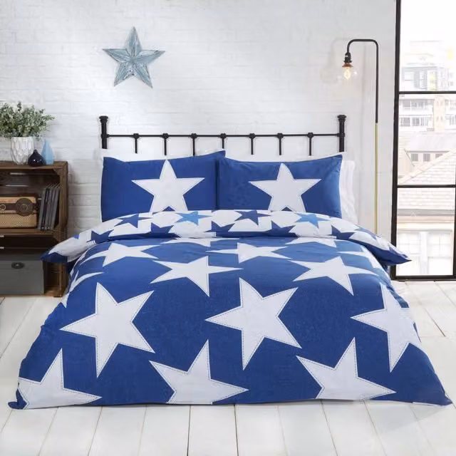 Rapport Blue Stars Reversible Duvet Cover and Pillowcase Set, 140 x 200 cm