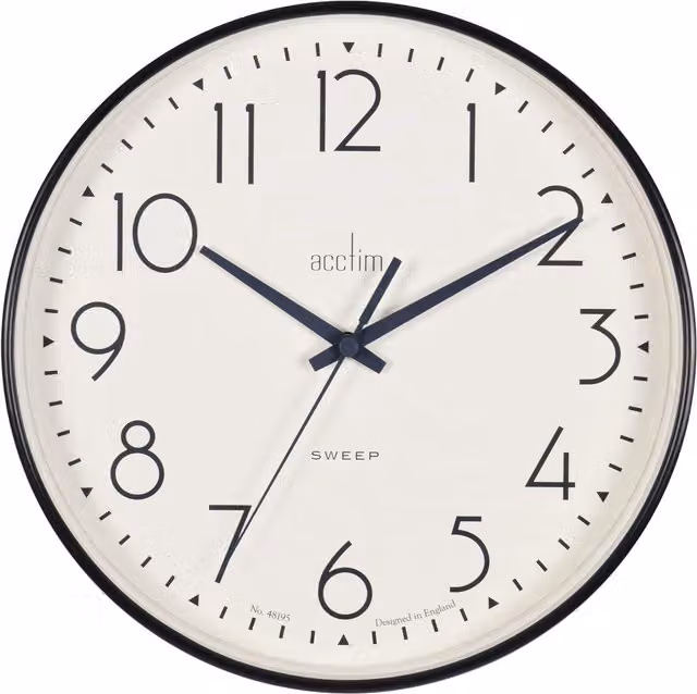 Acctim Earl Retro Round Quartz Wall Clock in Black with Silent Sweep Movement, Diameter: 25 cm