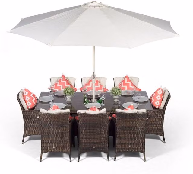 Giardino Savannah Square Rattan Patio Dining Set with Ice Bucket Drinks Cooler in Brown, 8 Seater