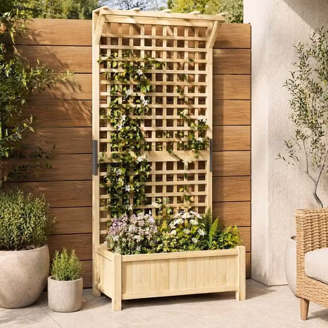 STILVORA Wooden Raised Bed Planter in Beige, H 183.0 x W 83.5 x D 38.0 cm
