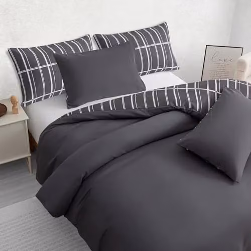 Pamposh Double Duvet Set in Anthracite Grey, Premium Reversible Brushed Microfibre 3-Piece Bedding Set with Zipper Closure, Duvet Cover 200 x 200 cm and Pillowcases 50 x 75 cm – 7