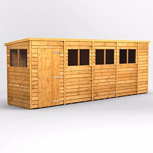 Powersheds Premium Pent Overlap Wooden Garden Shed in Brown with Window and Floor, W/D/H: 202.77 x 130.8 x 202.8 cm – 1