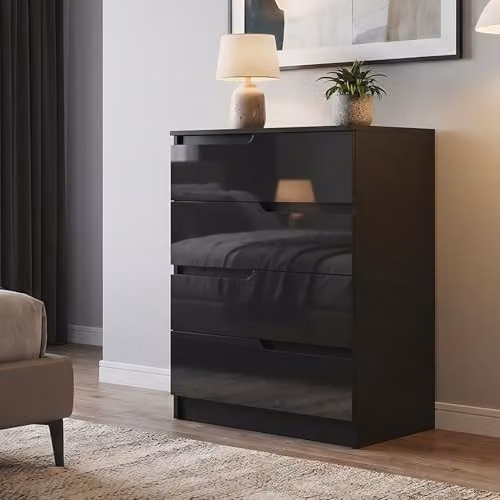 HOMCOM Modern 4-Drawer Dresser in High Gloss Black, W: 60 cm, D: 40 cm, H: 85 cm – 6