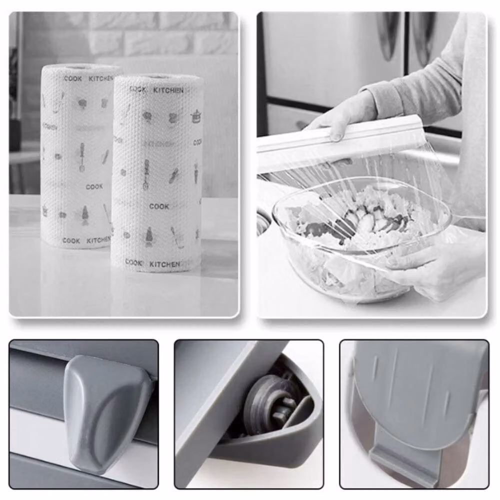 KORVIXA Wall Mounted Plastic Cling Film Dispenser Holder with Shelf, White and Multicolour – 2