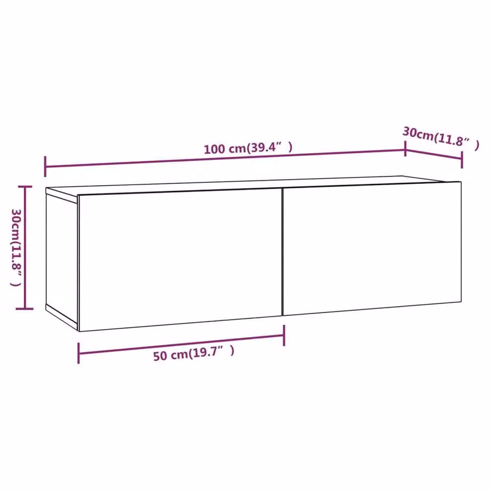 Berkfield Home Set of 4 Smoked Oak Wall TV Cabinets in Brown, W/D/H: 100 x 30 x 30 cm – 6