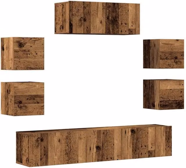 Berkfield Home 7 Piece Wall-mounted Classic TV Cabinet Set in Brown Matt Engineered Wood – 1