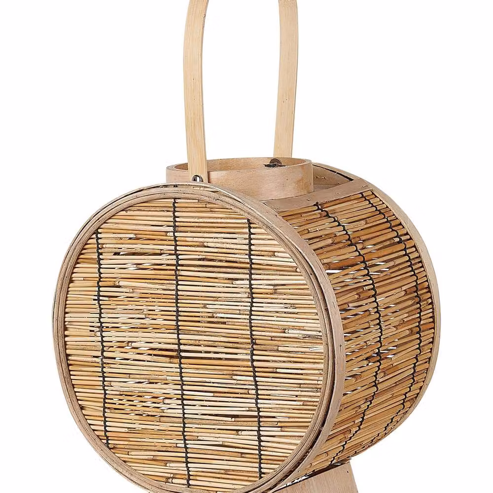 Wyld and Coco Natural Rattan Lantern with Glass Candle Holder, Brown, Diameter: 30 cm – 2